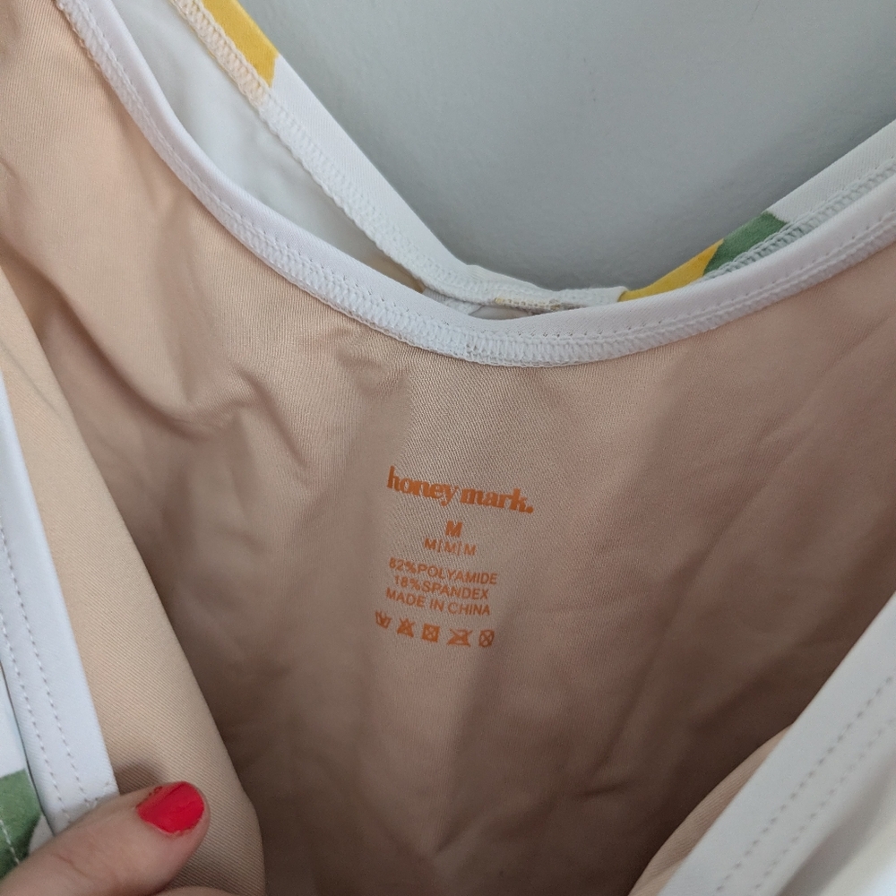 Women's Honey Mark Lemon Romper Swim Dress White Yellow Medium - Picture 5 of 5